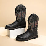 MEN'S RETRO TEXTURED ROUND TOE WESTERN BOOTS 38618275S