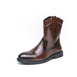 MEN'S ROUND TOE SOLID COLOR RETRO SIDE ZIPPER BOOTS 27338413YL