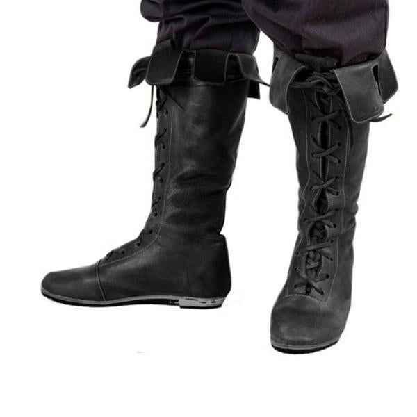 MEN'S RETRO MEDIEVAL LACE-UP CUFFED BOOTS 45332290S