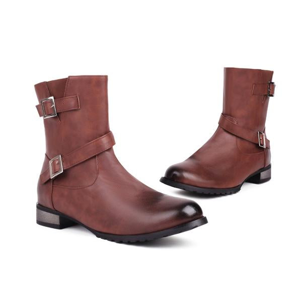 MEN'S CASUAL RETRO BUCKLE LEATHER BOOTS 45577631YL