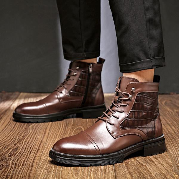 MEN'S VINTAGE STONE PATTERN LACE-UP BOOTS 90316758S