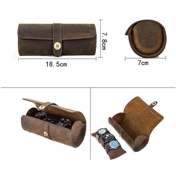 MEN'S RETRO COWHIDE CYLINDRICAL PORTABLE WATCH STORAGE BOX 73361645S