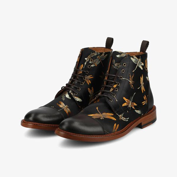 MEN'S RETRO DRAGONFLY FLOWER LACE UP BOOTS 83691849S