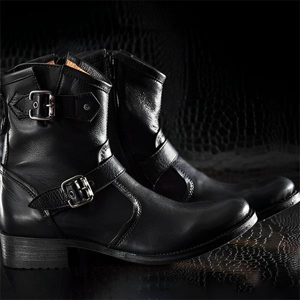 MEN'S RETRO BUCKLE LEATHER BOOTS 58372334YL