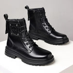 MEN'S STYLISH BLACK THICK-SOLED LACE-UP BOOTS 76330695S