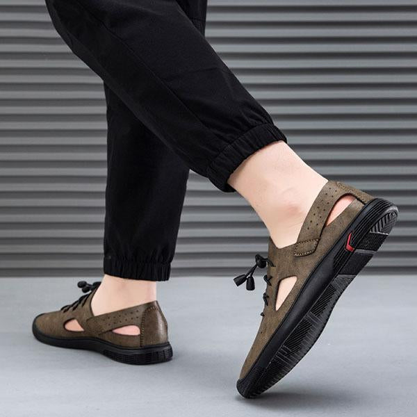 MEN'S SPORT SANDALS OUTDOOR HIKING LEATHER CLOSED TOE SANDALS ATHLETIC LIGHTWEIGHT SUMMER WALKING CASUAL SANDALS WATER SHOES 26237181YL