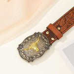 MEN'S VINTAGE EMBOSSED BULL HEAD METAL BELT 79605569S