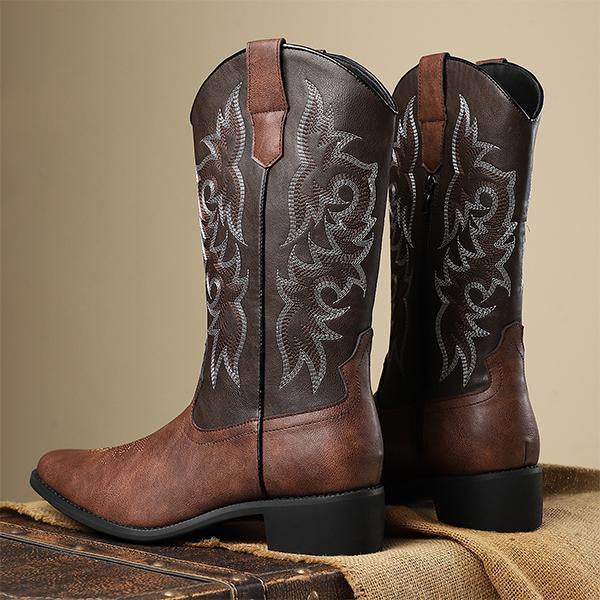 MEN'S RETRO EMBROIDERED COLOR CONTRASTING COWBOY BOOTS 02604286YL