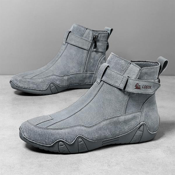 MEN'S SOLID COLOR SIDE ZIPPER RETRO ANKLE BOOTS 02388809YL