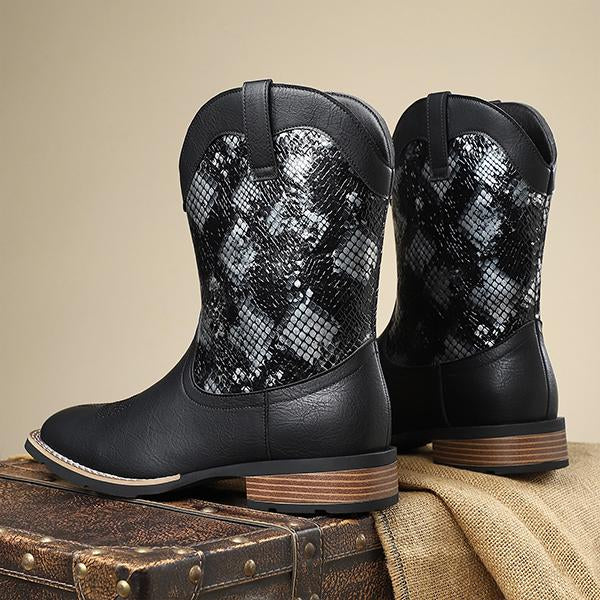 MEN'S RETRO SNAKE PRINT MID-CALF WESTERN BOOTS 84488280S