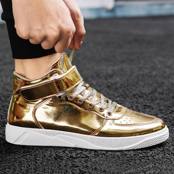 MEN'S CASUAL SPORTS PATENT LEATHER MID-TOP SNEAKERS 95732639S