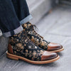 MEN'S FASHION FLORAL PATCHWORK LACE-UP FRONT BOOTS 95889082S