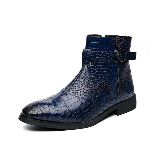 MEN'S FASHION CROCODILE PATTERN SIDE ZIPPER ANKLE BOOTS 75259248S