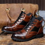 MEN'S VINTAGE IMITATION CROCODILE PATTERN LACE-UP BOOTS 43539400S