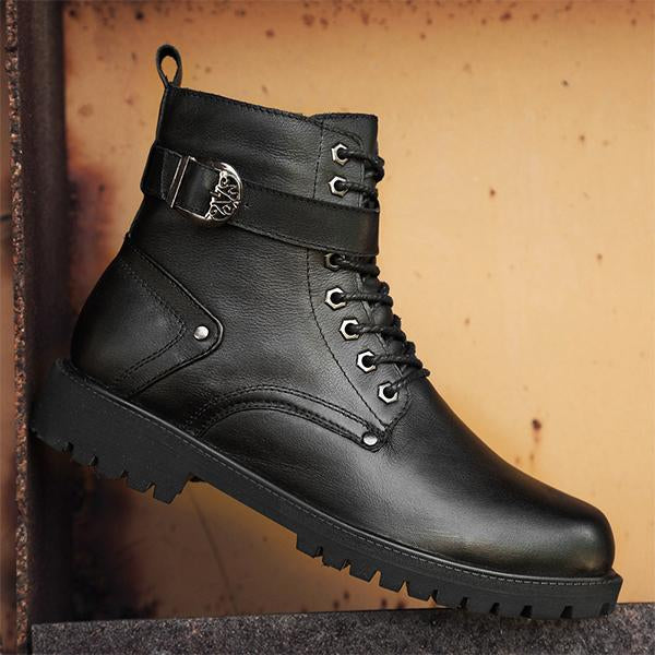 MEN'S ROUND TOE LACE UP SIDE ZIPPER BOOTS 02203869YL