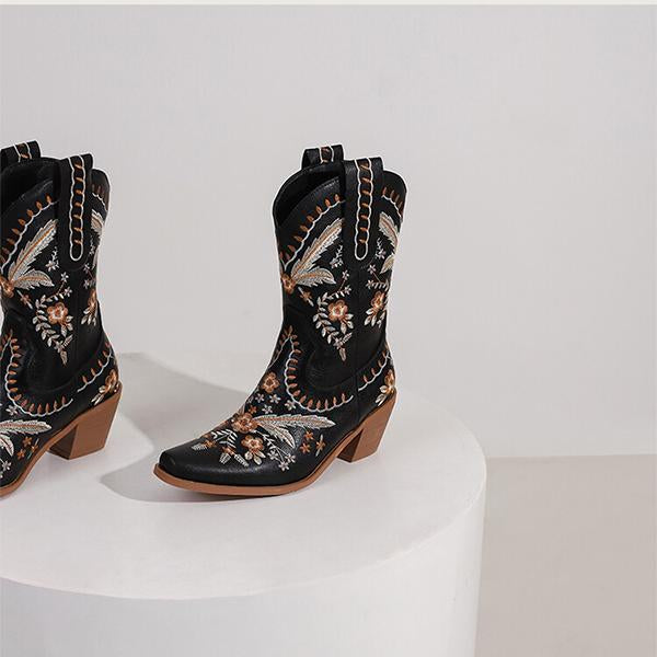 MEN'S POINTED RETRO EMBROIDERED BOOTS 14016538YL