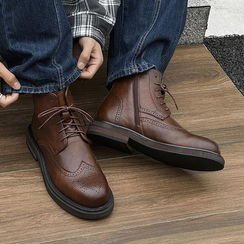 MEN'S RETRO BUSINESS BROGUE CARVED LACE UP BOOTS 17161120S