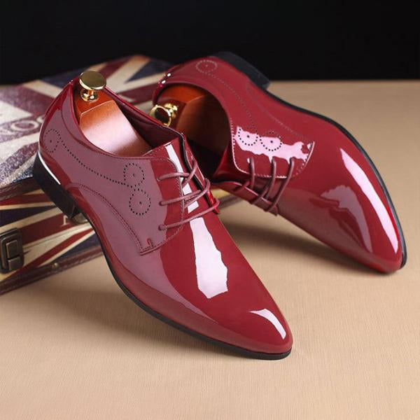 MEN'S POINTED TOE LACE-UP SHINY LEATHER SHOES 84489087S