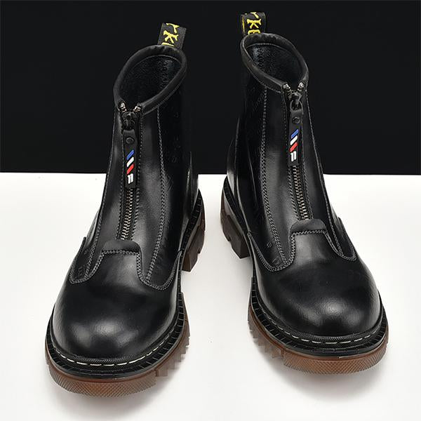 MEN'S THICK SOLED RETRO BOOTS WITH FRONT ZIPPER 69211001YL