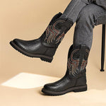 MEN'S RETRO TEXTURED ROUND TOE WESTERN BOOTS 38618275S