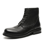 MEN'S PURE BLACK BUSINESS LACE UP LEATHER BOOTS 60661596YL