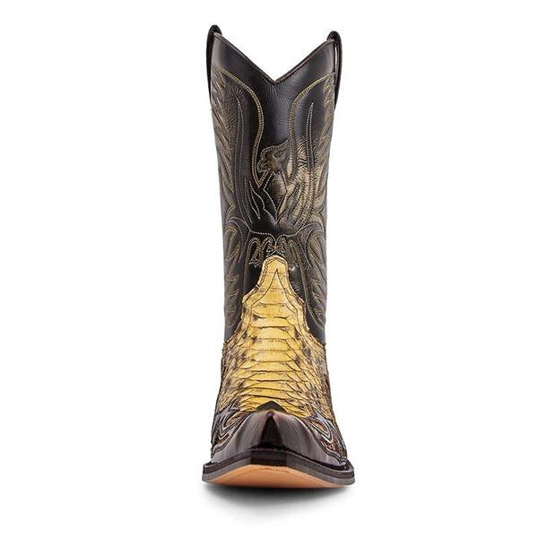 MEN'S RETRO SNAKE PRINT GOLD SPLICED COWBOY BOOTS 01703713S