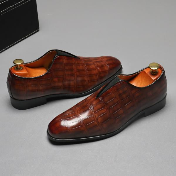 MEN'S CROCODILE PATTERN VINTAGE SLIP-ON DRESS SHOES 20799054S