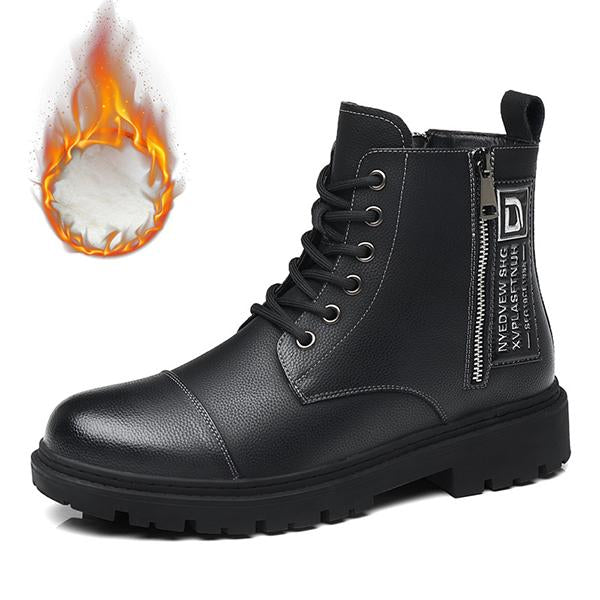 MEN'S RETRO BLACK WORKER STYLE LACE-UP BOOTS 61379377S