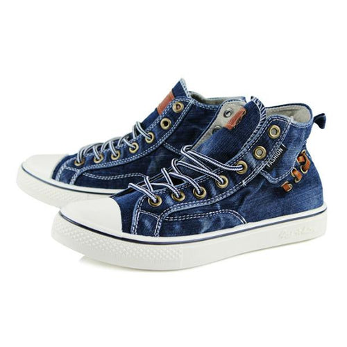 MEN'S CASUAL WASHED DENIM HIGH-TOP CANVAS SHOES 72208681S