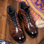 MEN'S VINTAGE IMITATION CROCODILE PATTERN LACE-UP BOOTS 43539400S