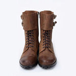 MEN'S RETRO BELT BUCKLE DECORATED LACE UP BOOTS 92575709S