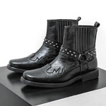 MEN'S EMBROIDERED CHUNKY HEEL VINTAGE HARNESS BOOTS 87732284S