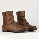 MEN'S PLEATED DESIGN ROUND TOE SIDE ZIPPER RETRO BOOTS 33922086YL