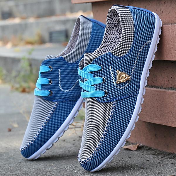 MEN'S CASUAL CONTRAST COLOR DRIVING CANVAS SHOES 39953224S