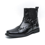 MEN'S EMBROIDERED CHUNKY HEEL VINTAGE HARNESS BOOTS 87732284S