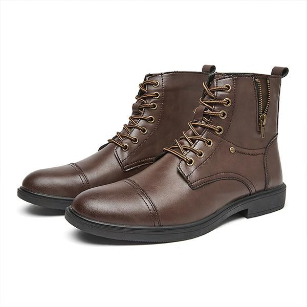 MEN'S RETRO SIDE ZIPPER DECORATED LACE-UP BOOTS 27653194S