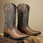 MEN'S RETRO EMBROIDERED COLOR CONTRASTING COWBOY BOOTS 02604286YL