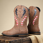 MEN'S WESTERN BOOTS WITH THICK HEEL AND FLAG PATTERN 14289234S