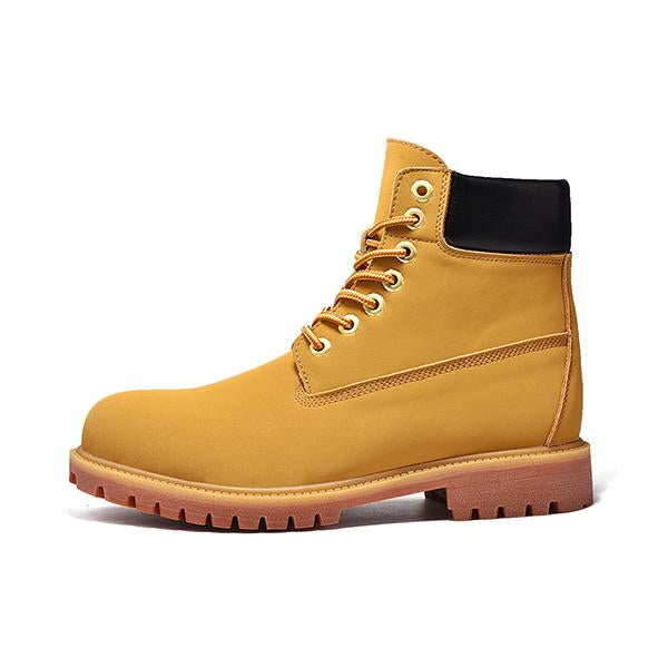 MEN'S YELLOW CASUAL ROUND TOE LACE UP BOOTS 73028877YL