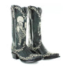 MEN'S RETRO EMBROIDERED SKULL CHUNKY HEEL WESTERN BOOTS 04001944S