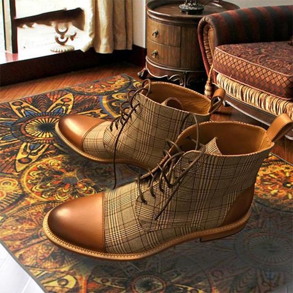 MEN'S RETRO HOUNDSTOOTH CASUAL LACE-UP BOOTS 49710984S