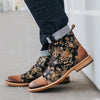 MEN'S FASHION FLORAL PATCHWORK LACE-UP FRONT BOOTS 95889082S