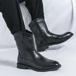 MEN'S ROUND TOE SOLID COLOR RETRO SIDE ZIPPER BOOTS 27338413YL