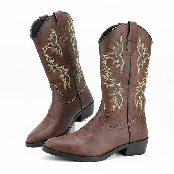 MEN'S RETRO POINTED EMBROIDERED COWBOY BOOTS 50092121YL