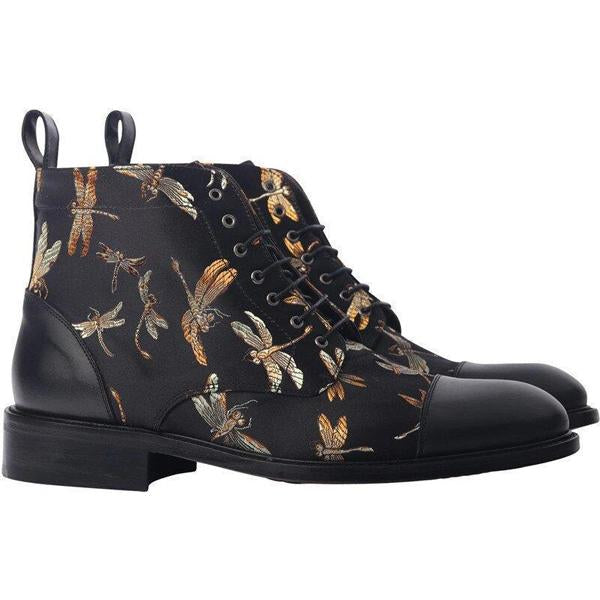 MEN'S RETRO DRAGONFLY FLOWER LACE UP BOOTS 83691849S