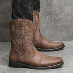 MEN'S RETRO EMBROIDERED SQUARE TOE WESTERN BOOTS 38257562S