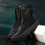 MEN'S CASUAL SHINY HIGH-TOP THICK-SOLED LACE-UP BOOTS 98144821S