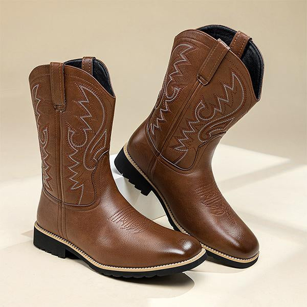 MEN'S CASUAL EMBROIDERED SQUARE TOE RIDER BOOTS 04487863S