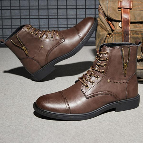 MEN'S RETRO SIDE ZIPPER DECORATED LACE-UP BOOTS 27653194S