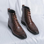 MEN'S POINTED METAL BUCKLE RETRO DESIGN LACE UP BOOTS 96684680YL